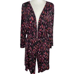New 5 TWO 3 Lightweight Knit Kimono Jacket Robe Cardigan Black Pink Size Medium